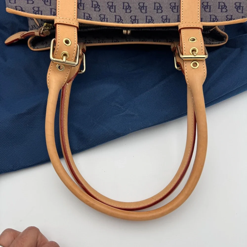 Dooney & Bourke Satchel‎ Bag Women Medium Navy Monogram Leather Trim 4 Piece Set